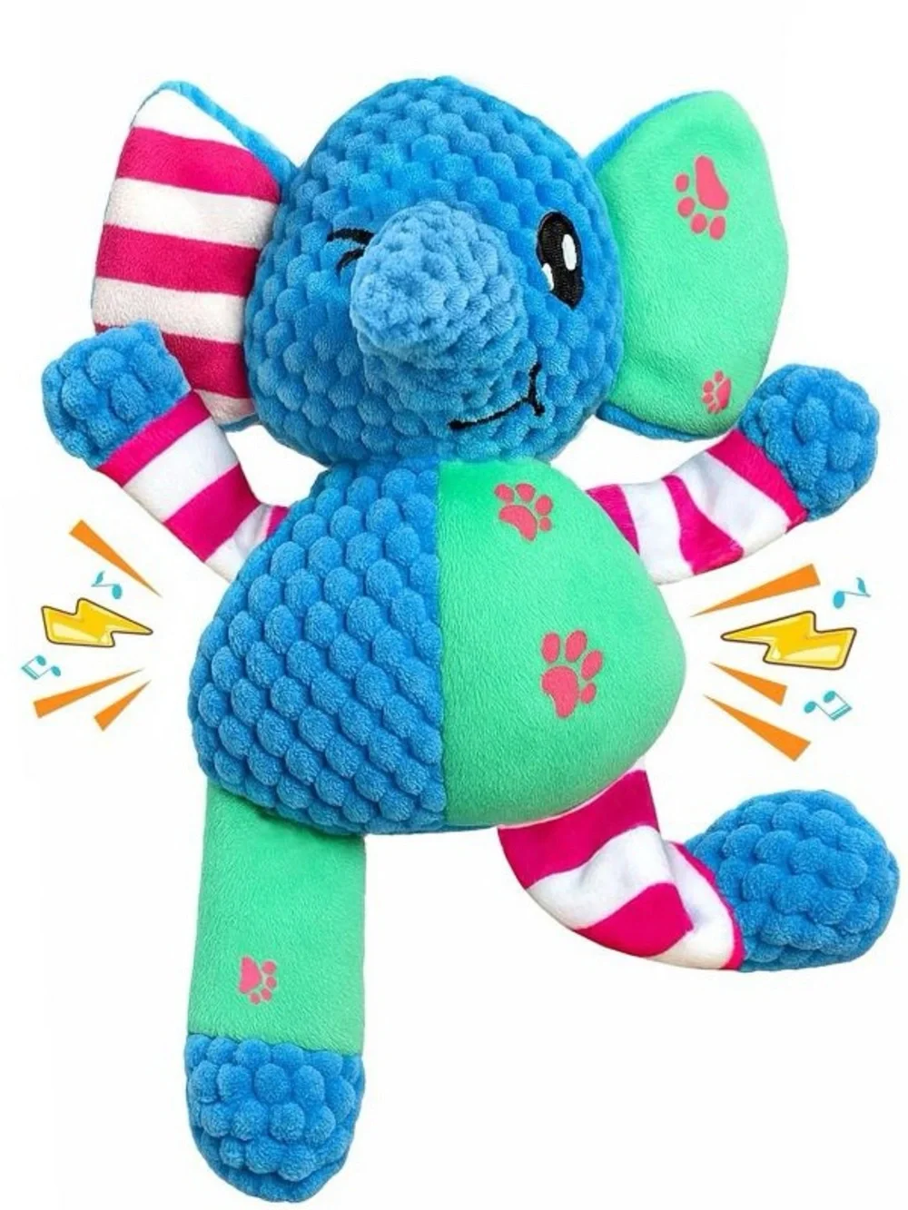 Squeaky Plush Stuffed Winking Elephant Dog Toy Blue/Green for Small/Med/Lg Dogs